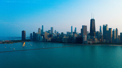 Aerial view of Chicago lakefront and city skyline