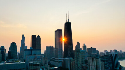 Aerial view of Chicago lakefront and city skyline