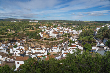 Fototapeta na wymiar Aerial view of City with Rock Overhangs - Setenil de las Bodegas, Andalusia, Spain