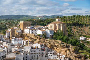 Skyline with Church of la Encarnacion and Torreon del Homenage Tower - Setenil de las Bodegas, Andalusia, Spain
