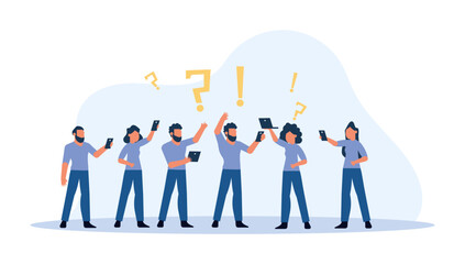 Group people chat on mobile phone illustration chat feedback vector. Man and woman person communication social business background speech. Talk concept conversation discussion teamwork banner