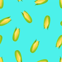 Seamless pattern with corn on a blue background. Pattern with vegetables