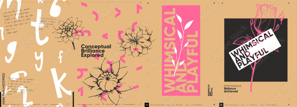 Poster typographic design and minimalistic background elements. a set of vector elements for designing post