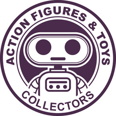 Action figure and robot toy logo, isolated on white color background