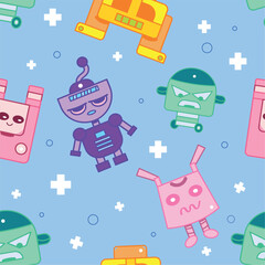 Seamless pattern background with robot toy icons Vector