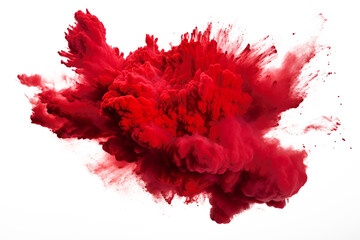 bright red holi paint color powder festival explosion burst isolated white background. industrial...