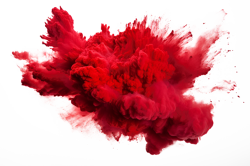 bright red holi paint color powder festival explosion burst isolated white background. industrial print concept background