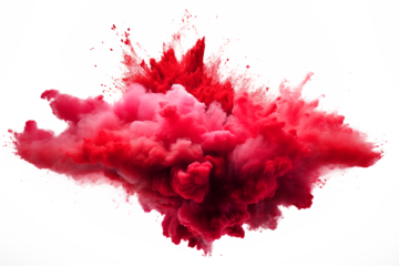 bright red holi paint color powder festival explosion burst isolated white background. industrial print concept background