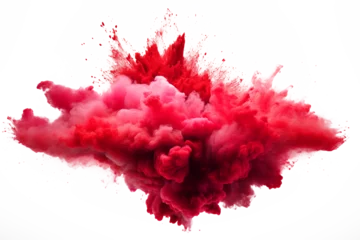 Fotobehang bright red holi paint color powder festival explosion burst isolated white background. industrial print concept background © The Picture House