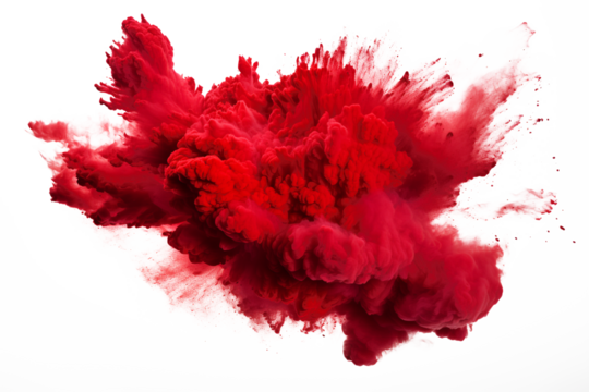 bright red holi paint color powder festival explosion burst isolated white background. industrial print concept background