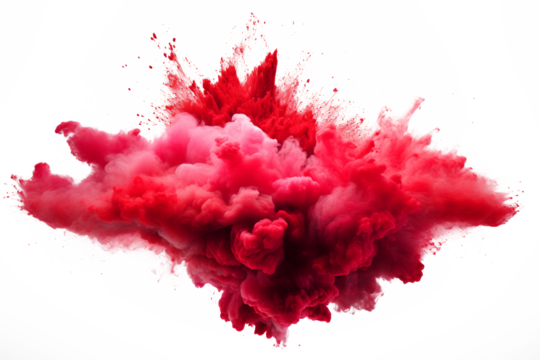 bright red holi paint color powder festival explosion burst isolated white background. industrial print concept background