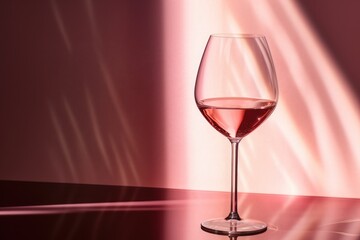 Rose wine in a glass on light pink background. Wineglasses. Summer drink for party, wine shop or wine tasting concept. Hard light. Copy space - obrazy, fototapety, plakaty