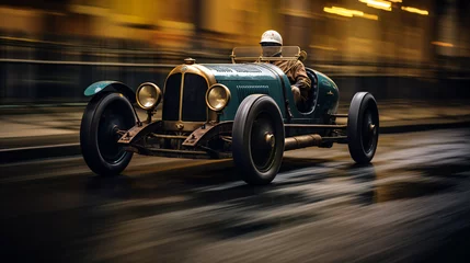 Foto op Plexiglas A Classic Racecar racing across the Road, Artist Impression © PHdJ