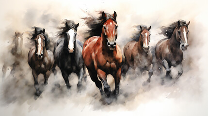 horses in the fog, artist impression