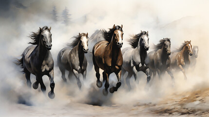 horses in the fog, artist impression