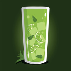 glass of water with leaf. mojito cocktail in a glass. vector illustration