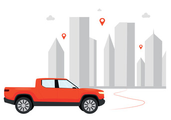 illustration of a car on the city background. red off road car
