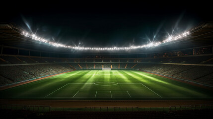 Universal grass stadium illuminated by spotlights