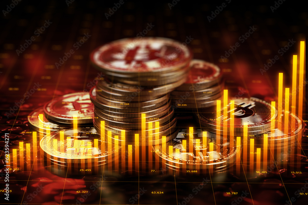 Poster bitcoin background with digital financial upward chart, cryptocurrency concept. generative ai