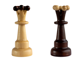 chess queen black and white wooden piece isolated on transparent background