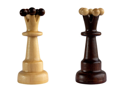 chess queen black and white wooden piece isolated on transparent background