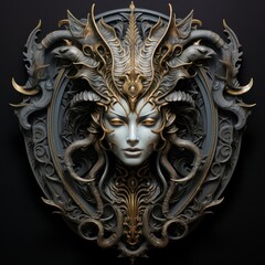 Ornamental plaque of nature deity. AI Generative