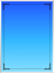 Silver framed with vintage like designs and a sky blue background 