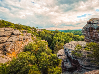 Stunning views of the rock formations at Garden of the Gods located within Shawnee National Forest. Standing at the top of the world with views of natural sandstone rock formations and the forest.