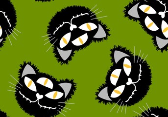Halloween cartoon cats seamless pumpkins and ghost and monsters vampire pattern for fabrics and wrapping paper