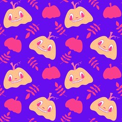 Cartoon autumn vegetable seamless Halloween pumpkins pattern for wrapping paper and fabrics and kids clothes print