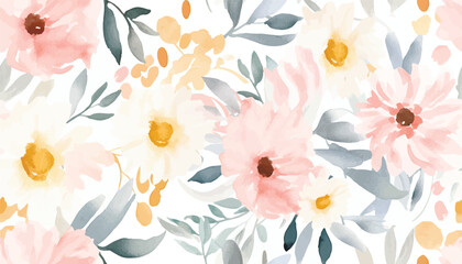 Classic pink rose, white dahlia, peony, ranunculus, eucalyptus, fern, sage blush greenery vector design wedding spring seamless pattern