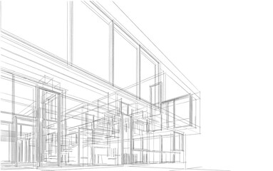 Fototapeta premium Modern house building sketch 3d illustration