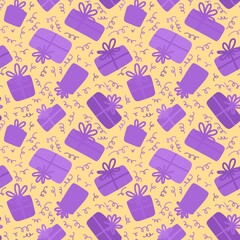 Festive gift box seamless pattern for wrapping paper and fabrics and linens and kids clothes print and party accessories