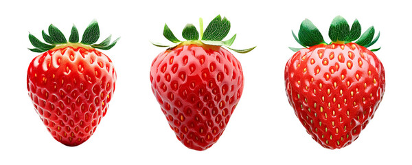strawberry set isolated close up on transparent background generative ai