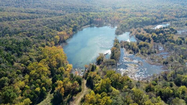 Aerial view of the nature autumn fall color of Tenkiller State Park
