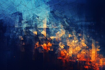 Naklejka na ściany i meble Network technology multicolored geometric abstract background. Ai