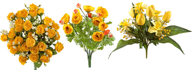 Artificial flower bouquets with transparent background