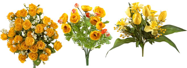 Artificial flower bouquets with transparent background