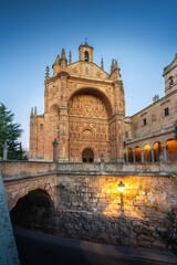 Fototapeta na wymiar Illuminated San Esteban Convent at sunset - Salamanca, Spain