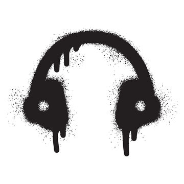 Headphones icon graffiti with black spray paint