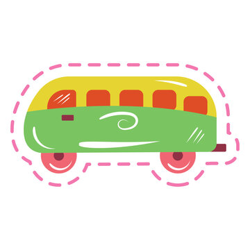 Isolated colored groovy van sketch sticker icon Vector