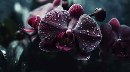 Closeup of purple orchids