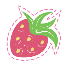 Isolated colored groovy strawberry sketch sticker icon Vector