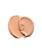Concealer texture in heart shape, brush stroke isolated on white background. Cosmetic product swatch
