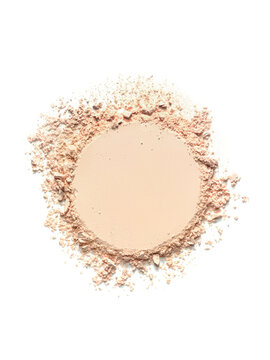 Translucent compact powder texture with loose edges isolated on white background. Cosmetic product swatch