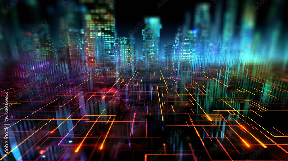 Wall mural a modern technology background with neon lights and lines -generative ai, ai generated