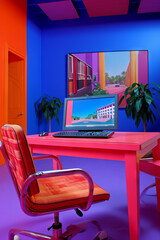 A vibrant photo of a very colourful office