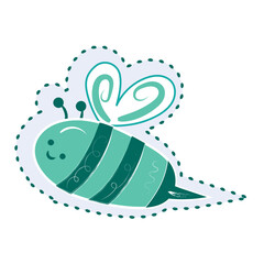 Isolated monochrome cute bee sketch sticker icon Vector