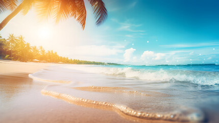 Sea summer sunrise vacation tropical beach background - AI generated
 - obrazy, fototapety, plakaty