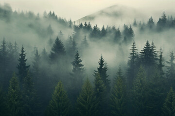Horizon morning blue mist forest mountain landscape fog hill evergreen nature travel green trees